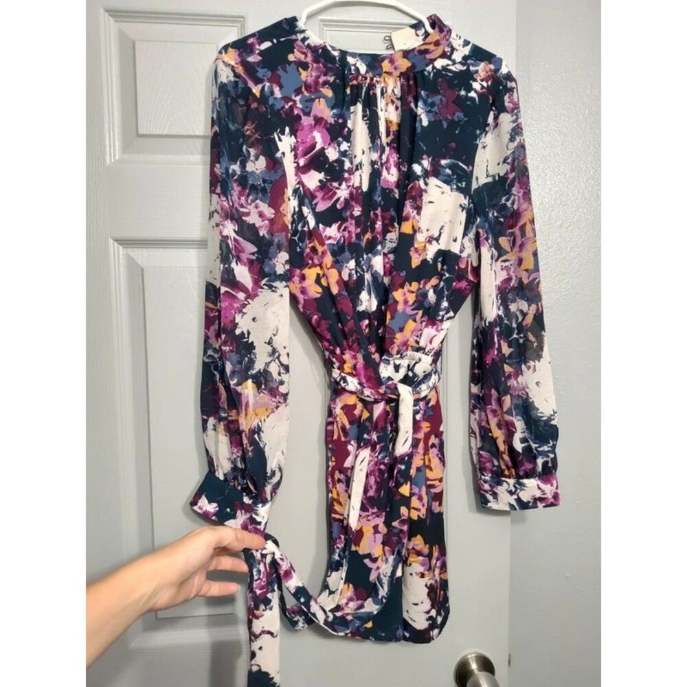 Girl with curves Lane Bryant formal flowy floral office dress belt size 14 L new